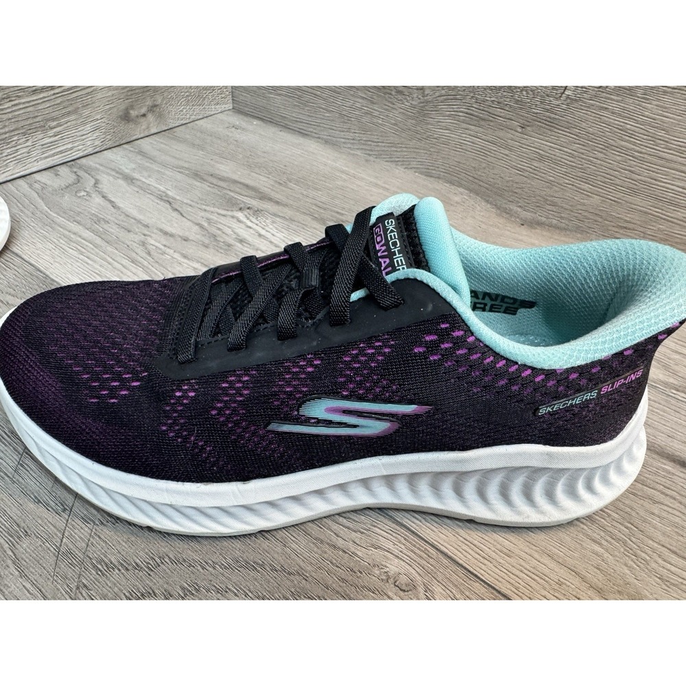 Skechers Slip-ins Go Walk Air Cooled Goga Mat Black Purple Womens 8 Shoes - Picture 5 of 11
